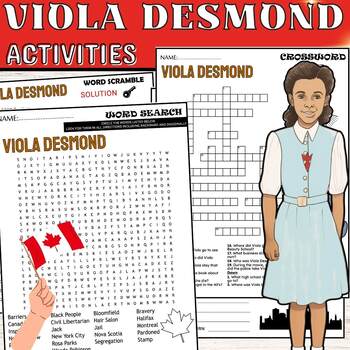 Preview of Viola Desmond Canadian Black History Month Activity Fun Worksheets Puzzles