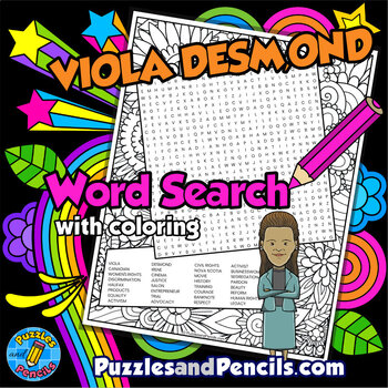 Preview of Viola Desmond Word Search Puzzle Activity and Coloring | Famous Canadians