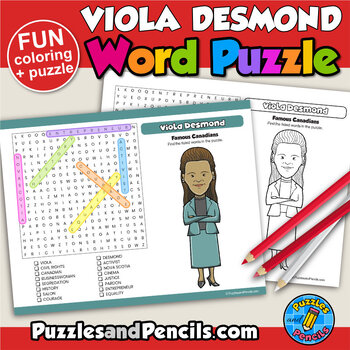 Preview of Viola Desmond Word Search Puzzle and Coloring Activity | Famous Canadians