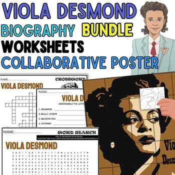 Preview of Viola Desmond Worksheets Collaborative Poster Women's Black History Month BUNDLE
