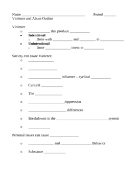 Preview of Violence and Abuse Notes Outline Lesson Plan