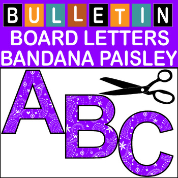 Preview of Violet Bandana Paisley Bulletin Board Letters Classroom Decor (A-Z a-z 0-9)