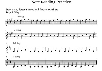 Preview of Violin Note reading practice-all strings 1st position