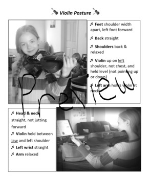 violin posture chart by phillips music teachers pay teachers