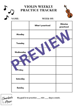Preview of Violin Weekly Practice Tracker - FREE