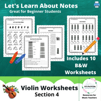 Preview of Violin Worksheets S4 - Let's Learn About Notes