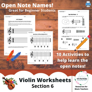 Preview of Violin Worksheets S6 - Open Note Names