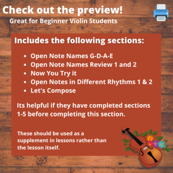 Violin Worksheets S6 - Open Note Names by Belle's Music Workshop