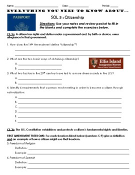Preview of Virginia Civics & Economics SOL Review Handout: CE.3 Citizenship