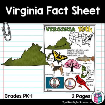 Preview of Virginia Fact Sheet for Early Readers - A State Study