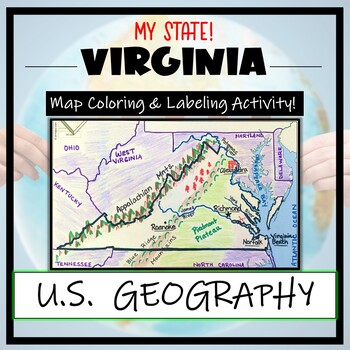 Preview of Virginia Geography & Map Skills- Color and Label Activity! (SOL aligned)