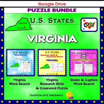 Preview of Virginia Puzzle BUNDLE - Word Search & Crossword Activities - US States - Google