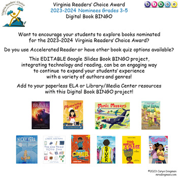 Preview of Virginia Readers' Choice Award 2023-2024 Nominees Gr3-5 Digital Book BINGO