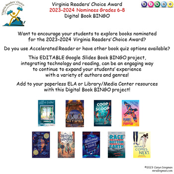 Preview of Virginia Readers' Choice Award 2023-2024 Nominees Gr6-8 Digital Book BINGO