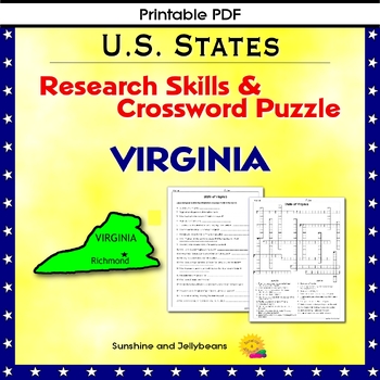 Preview of Virginia - Research Skills & Crossword Puzzle - U.S. States Geography Activity