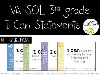 Preview of VA SOL I Can Statements 3rd Grade Editable & Digital