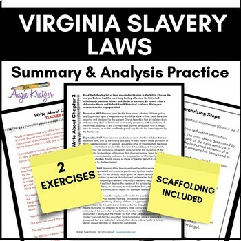 Preview of Virginia Slavery Laws - Summary and Analysis - Black History Month