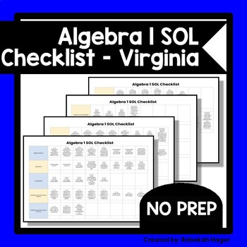 Preview of Virginia Standards of Learning Checklist - SOL Data Tracker - Algebra 1