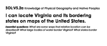 Preview of Virginia Studies 4th Grade VDOE Objectives
