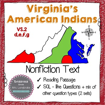 Preview of Virginia Studies Virginia Indians Nonfiction Text & SOL Questions VS.2d,e,f,g
