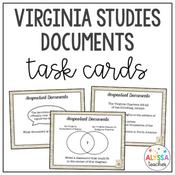Preview of Virginia Studies Documents Task Cards