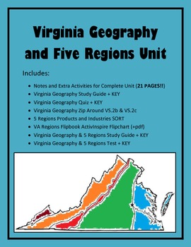 Preview of Virginia Studies Geography and Five Regions Unit (VS.2 a-c and VS.10 b)