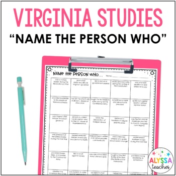 Preview of Virginia Studies Review Activity for Important People