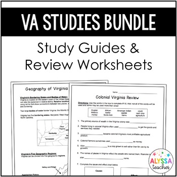 Preview of Virginia Studies Study Guides and Review Worksheets Bundle