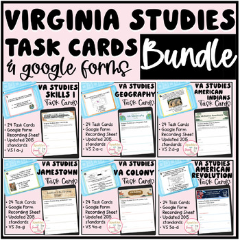 Preview of Virginia Studies Task Cards & Google Forms BUNDLE | All Strands VS 1-10