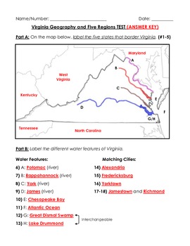 Preview of Virginia Studies: VA Geography/Five Regions Study Guide & Test