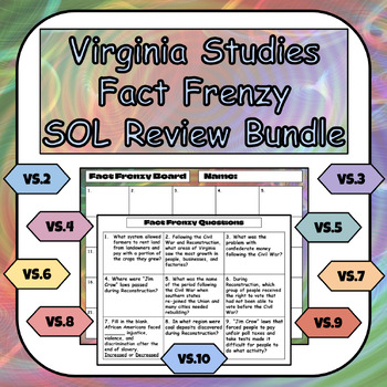 Preview of Virginia Studies VS.2,3,4,5,6,7,8,9,&10 Fact Frenzy Bundle
