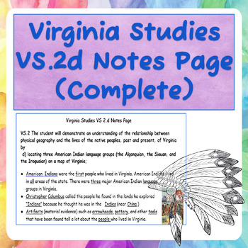 Preview of Virginia Studies VS.2d Notes Page (Complete)