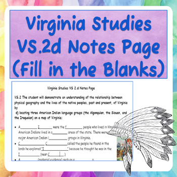 Preview of Virginia Studies VS.2d Notes Page (Fill in the Blanks)