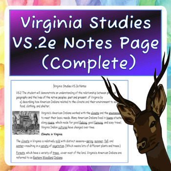 Preview of Virginia Studies VS.2e Notes Page (Complete)