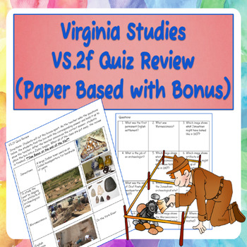 Preview of Virginia Studies VS.2f Quiz Review (Paper Based with Bonus)