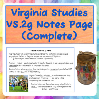 Preview of Virginia Studies VS.2g Notes Page (Complete)