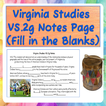 Preview of Virginia Studies VS.2g Notes Page (Fill in the Blanks)