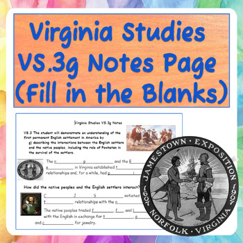 Preview of Virginia Studies VS.3g Notes Page (Fill in the Blanks)