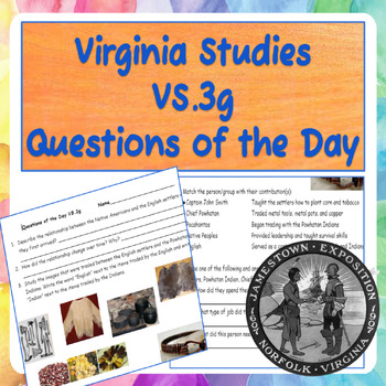 Preview of Virginia Studies VS.3g Questions of the Day