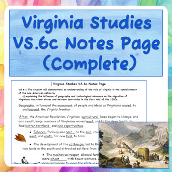 Preview of Virginia Studies VS.6c Notes Page (Complete)