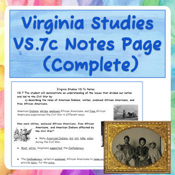 Preview of Virginia Studies VS.7c Notes Page (Complete)