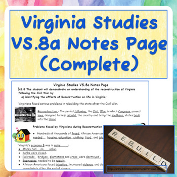 Preview of Virginia Studies VS.8a Notes Page (Complete)