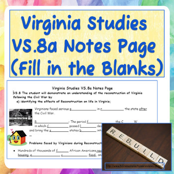 Preview of Virginia Studies VS.8a Notes Page (Fill in the Blanks)
