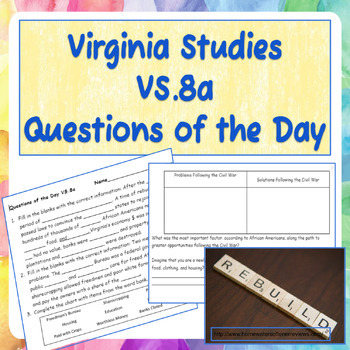 Preview of Virginia Studies VS.8a Questions of the Day
