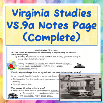 Preview of Virginia Studies VS.9a Notes Page (Complete)