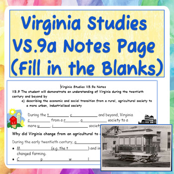 Preview of Virginia Studies VS.9a Notes Page (Fill in the Blanks)