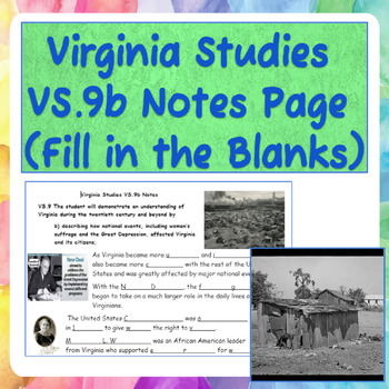 Preview of Virginia Studies VS.9b Notes Page (Fill in the Blanks)