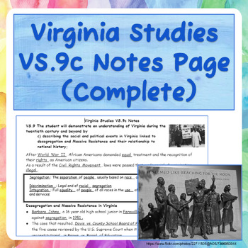 Preview of Virginia Studies VS.9c Notes Page (Complete)