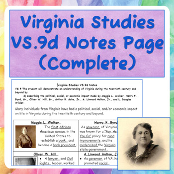 Preview of Virginia Studies VS.9d Notes Page (Complete)