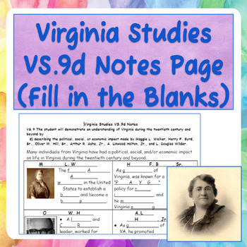 Preview of Virginia Studies VS.9d Notes Page (Fill in the Blanks)